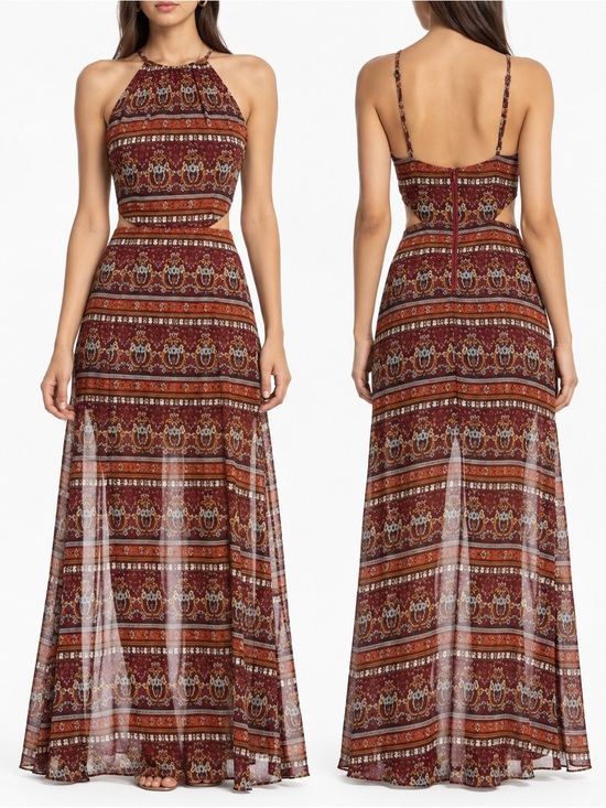 Gianni Bini Dresses & Skirts - Gianni Bini Boho Paisley Waist Cutout Halter Maxi Dress Size S